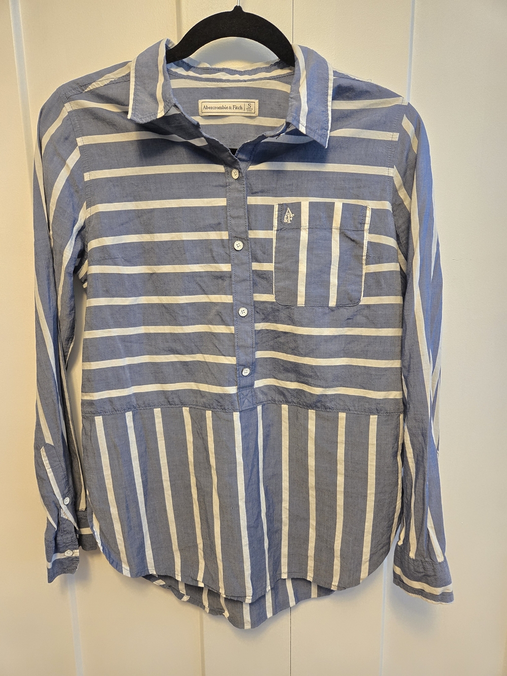 Abercrombie & Fitch Blue and White Striped Button-Down Blouse